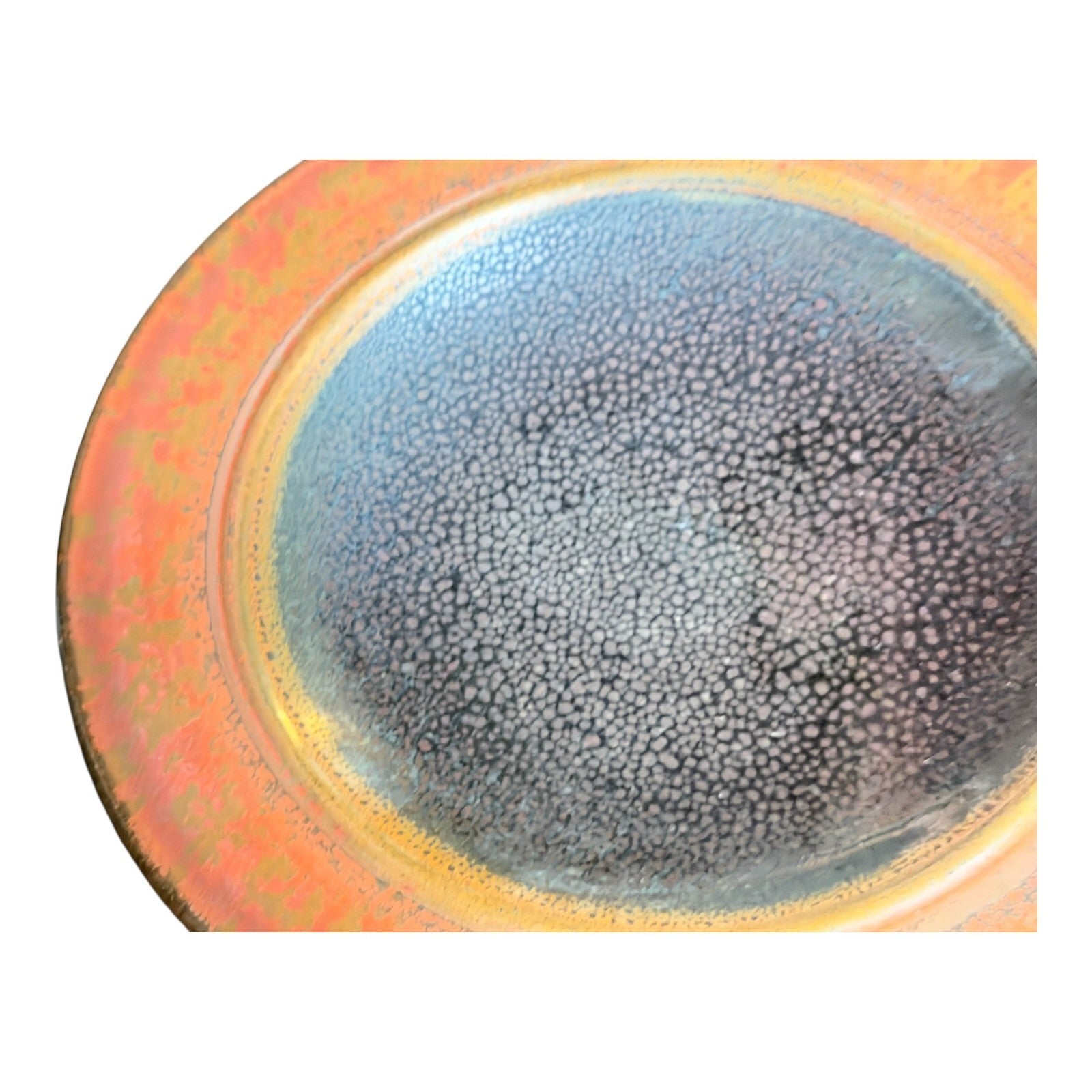 Vintage Studio Pottery Oil Spot Tenmoku Glaze Dinner Plate - Orange Kaki 9.75”