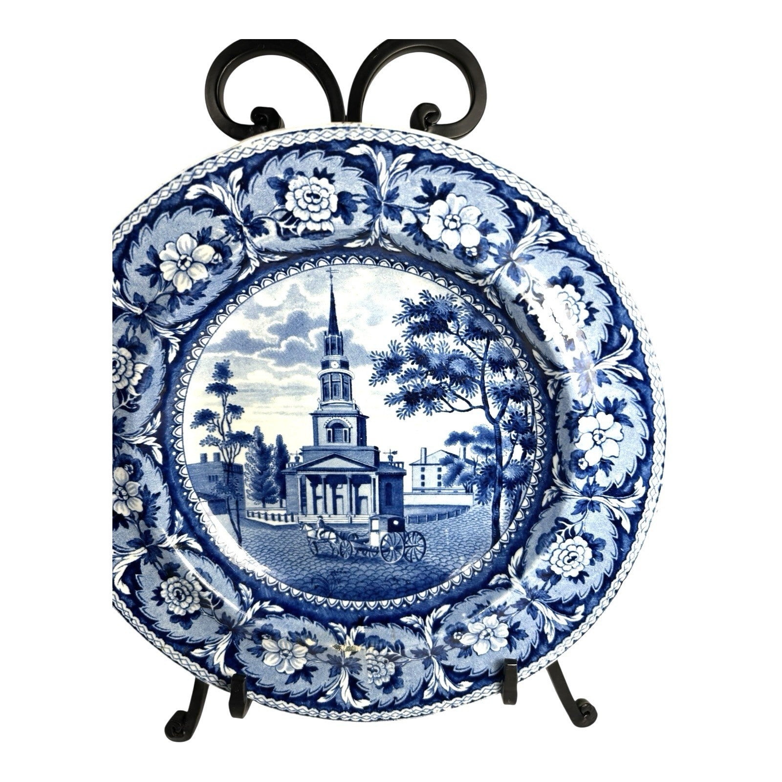 Antique Staffordshire Blue Transferware Historical Bowl Octagon Church