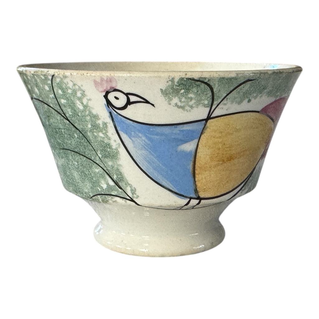 Antique Staffordshire Green Spatterware Spongeware Teacup - Peafowl Design