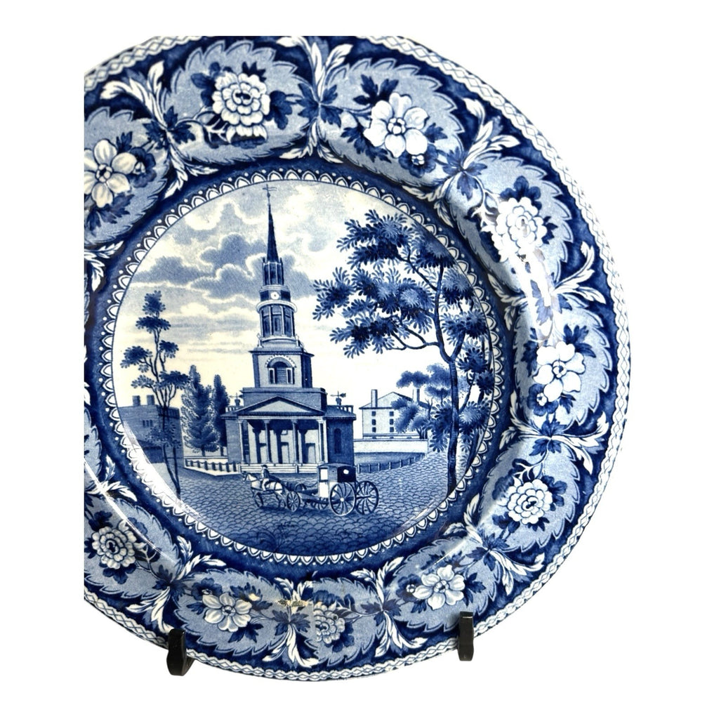 Antique Staffordshire Blue Transferware Historical Bowl Octagon Church