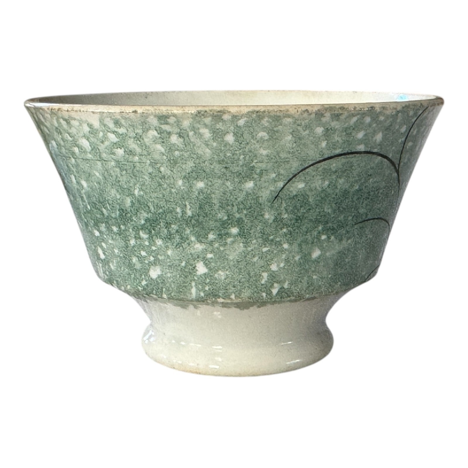 Antique Staffordshire Green Spatterware Spongeware Teacup - Peafowl Design