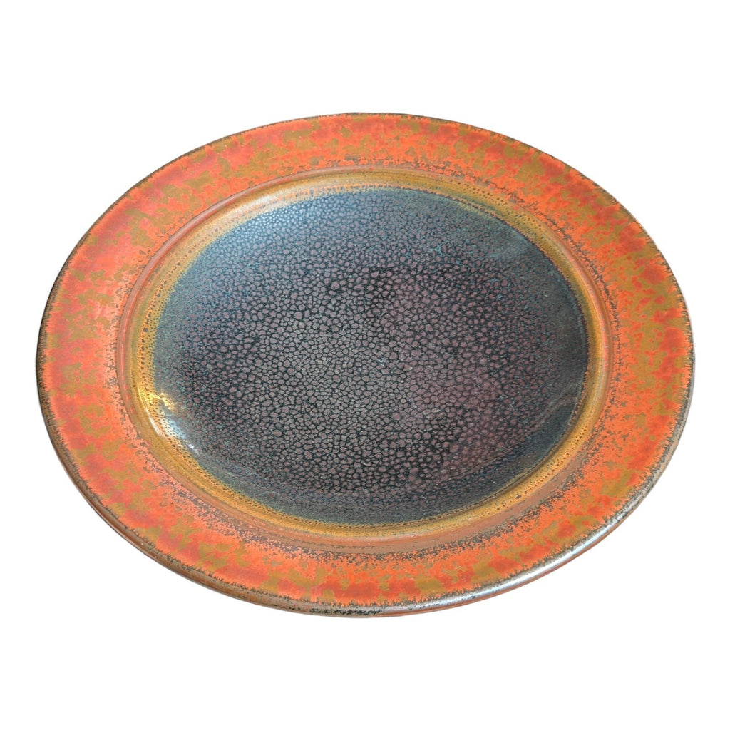 Vintage Studio Pottery Oil Spot Tenmoku Glaze Dinner Plate - Orange Kaki 9.75”
