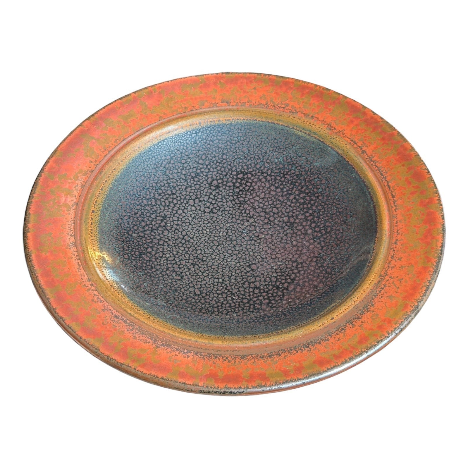 Vintage Studio Pottery Oil Spot Tenmoku Glaze Dinner Plate - Orange Kaki 9.75”