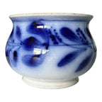 Antique Flow Blue Pottery Hand Painted Floral Jardiniere Cache Pot Bowl