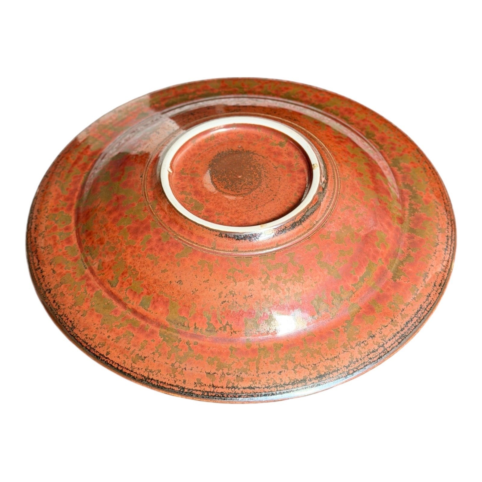 Vintage Studio Pottery Oil Spot Tenmoku Glaze Dinner Plate - Orange Kaki 9.75”
