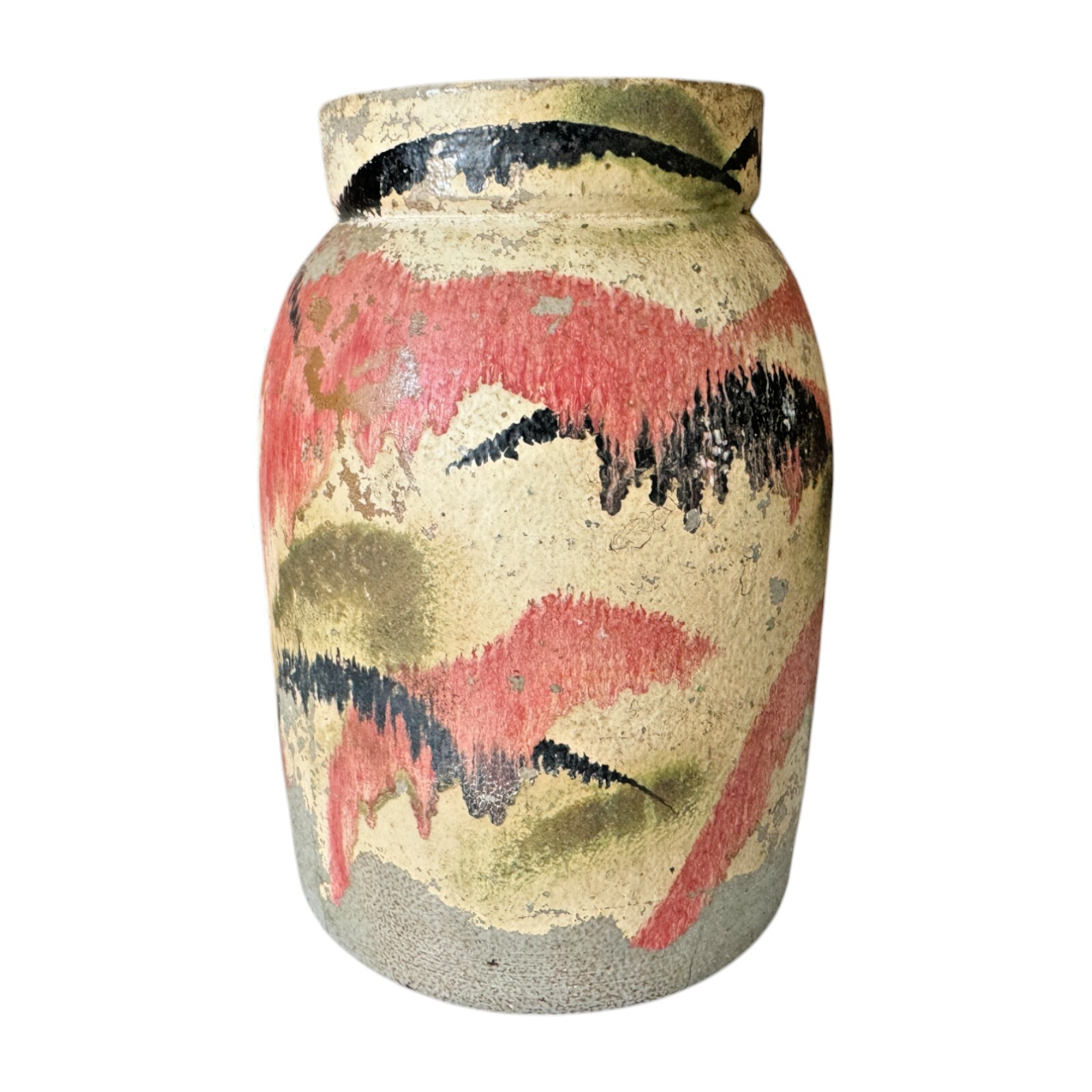 Vintage Ozark Roadside Tourist Stoneware Pottery Vase - Red Black Drip Glaze
