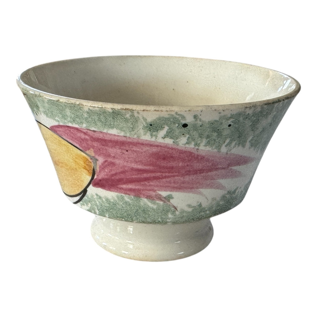 Antique Staffordshire Green Spatterware Spongeware Teacup - Peafowl Design