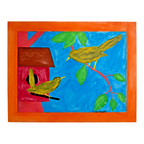Vintage American Folk Art Primitive Outsider Art Bird Painting - Signed