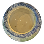 Antique Staffordshire Spongeware Lidded Sugar Bowl - Schoolhouse Motif