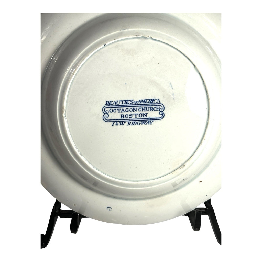 Antique Staffordshire Blue Transferware Historical Bowl Octagon Church