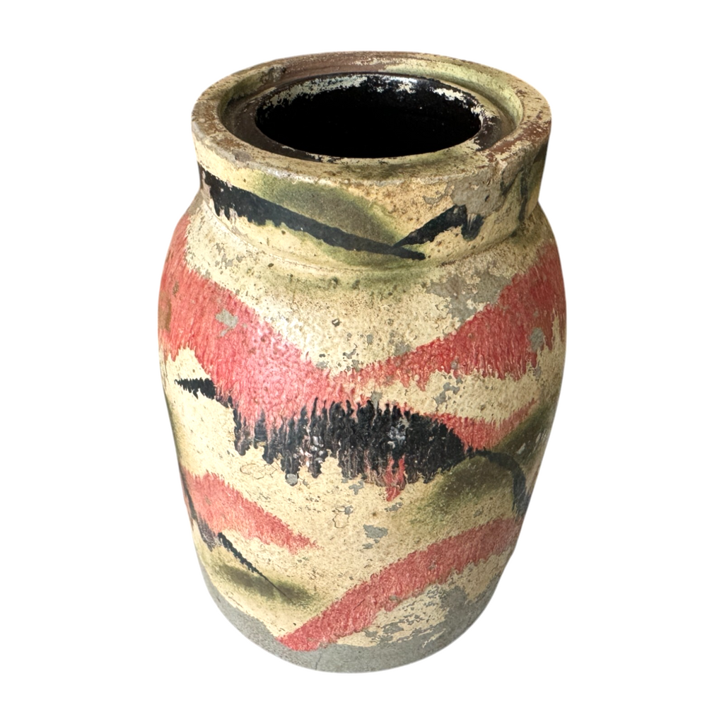 Vintage Ozark Roadside Tourist Stoneware Pottery Vase - Red Black Drip Glaze