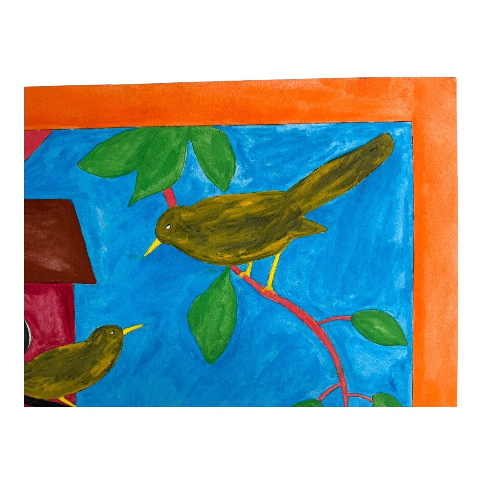 Vintage American Folk Art Primitive Outsider Art Bird Painting - Signed