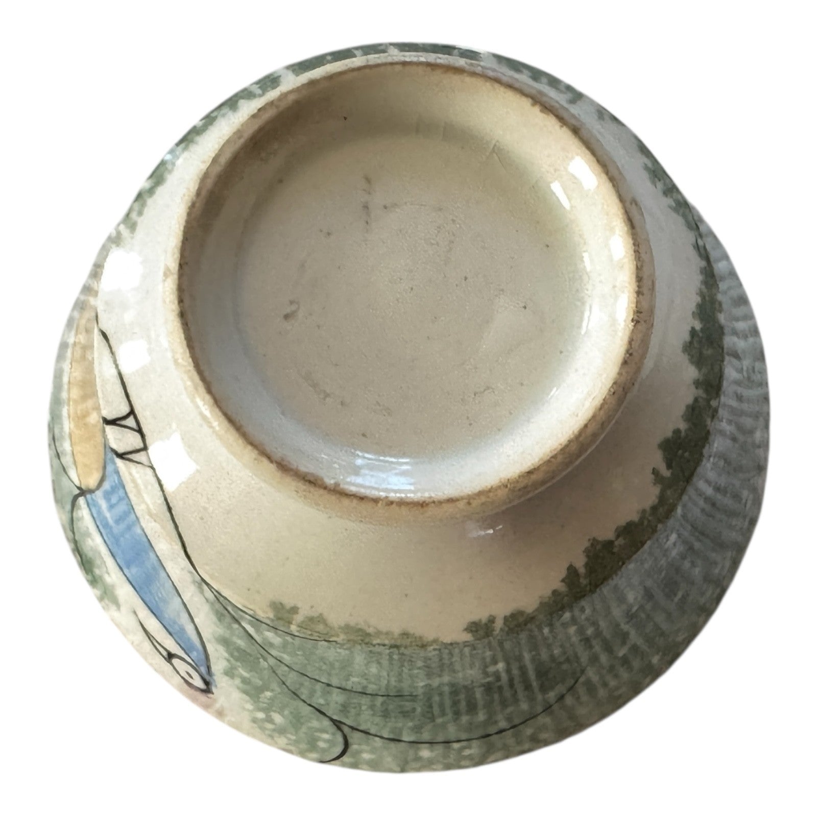 Antique Staffordshire Green Spatterware Spongeware Teacup - Peafowl Design