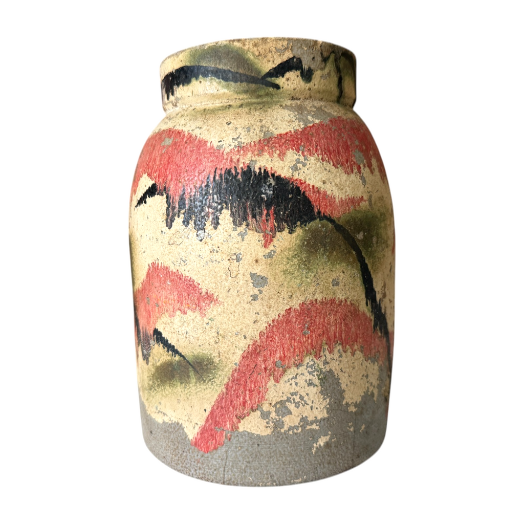 Vintage Ozark Roadside Tourist Stoneware Pottery Vase - Red Black Drip Glaze