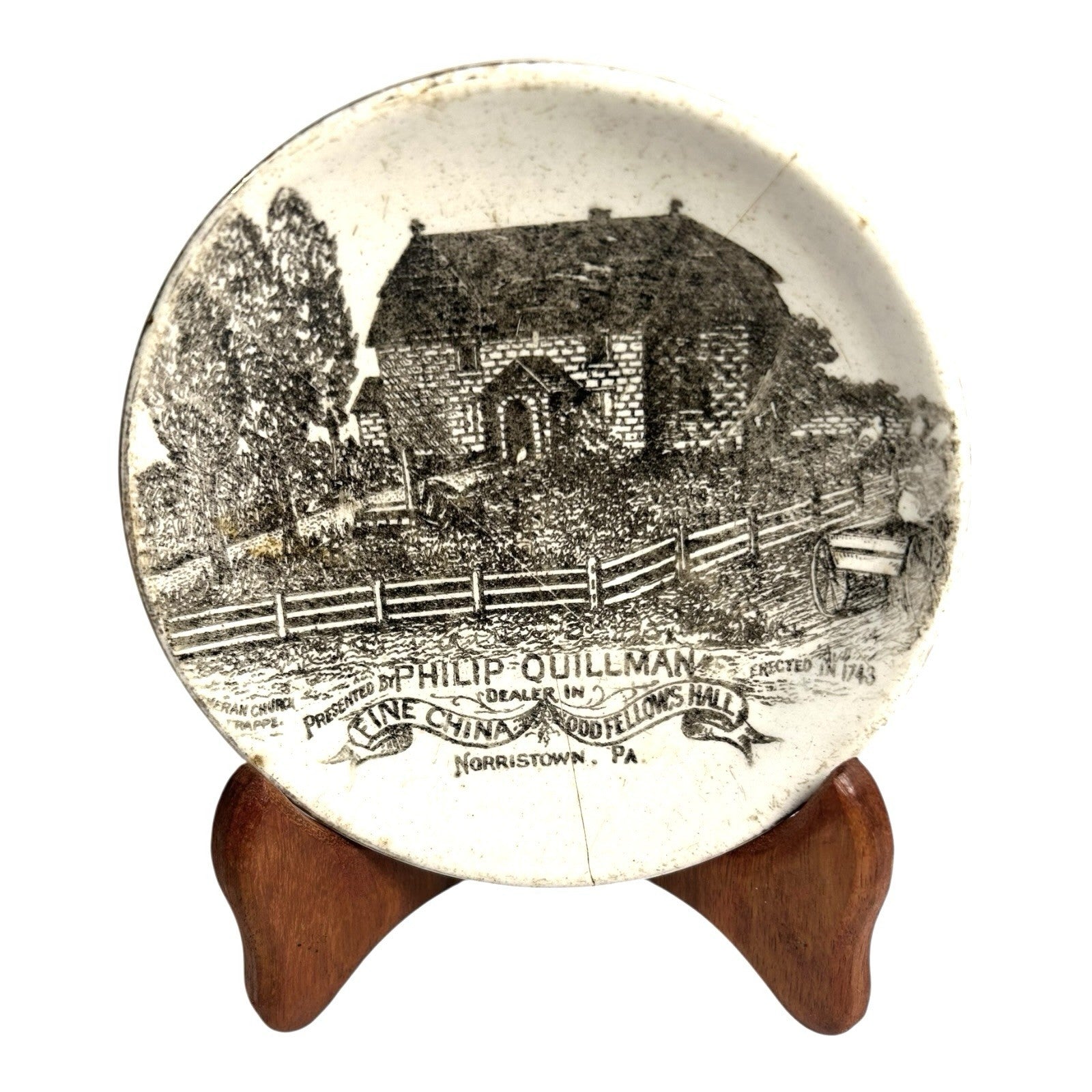 Antique Odd Fellows Fine China Advertising Dish Norristown Pennslyvania