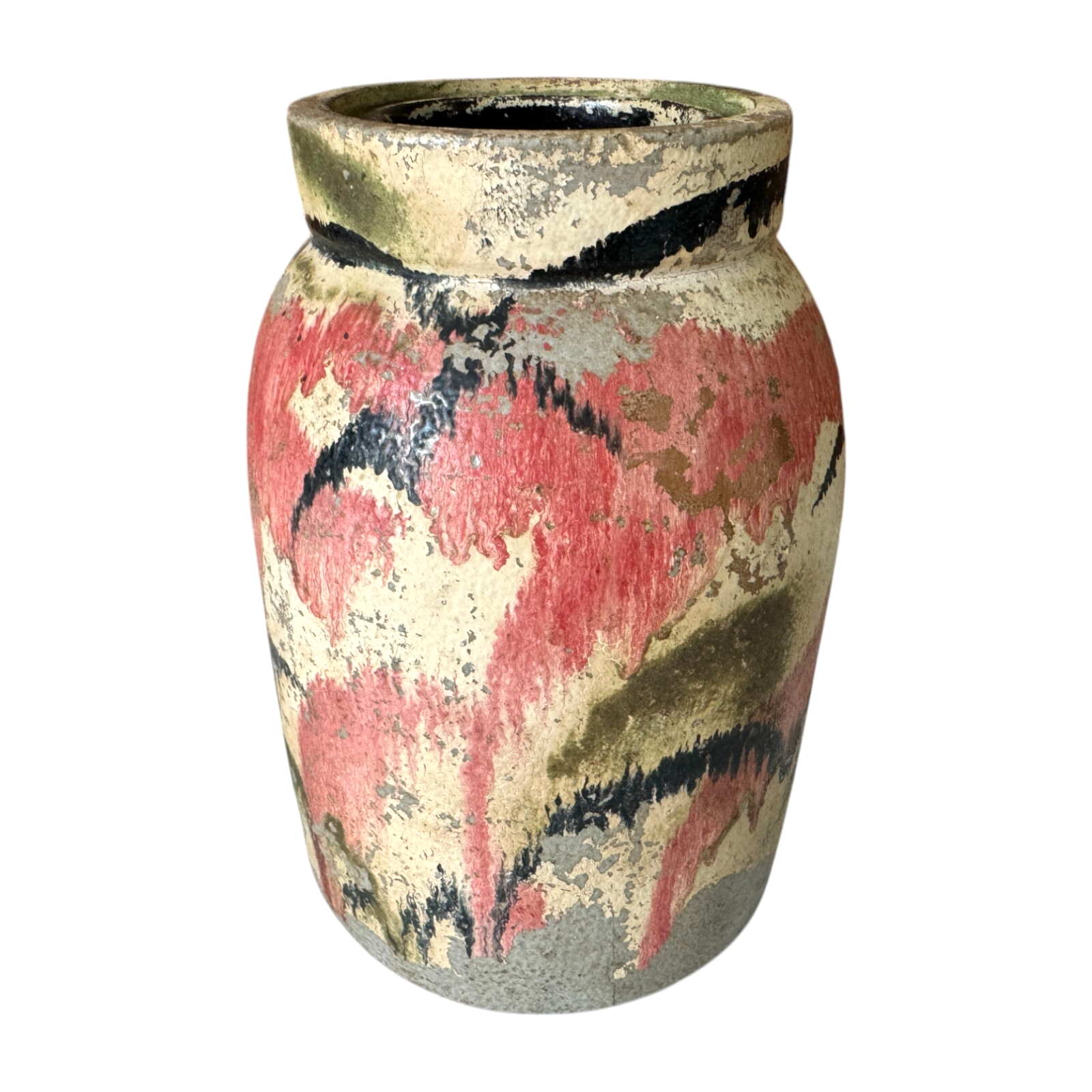 Vintage Ozark Roadside Tourist Stoneware Pottery Vase - Red Black Drip Glaze