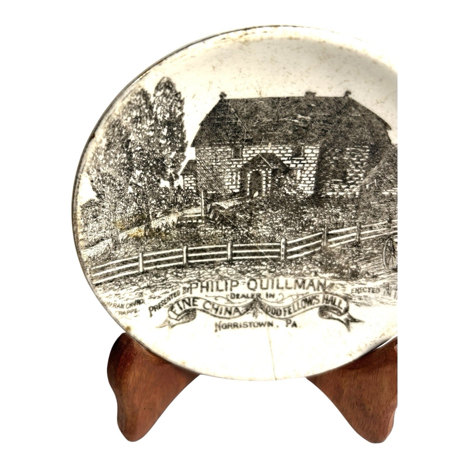 Antique Odd Fellows Fine China Advertising Dish Norristown Pennslyvania