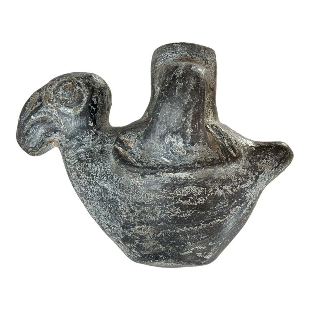 Antique Pre-Columbian Peruvian Chimú Blackware Stirrup-Spout Bird Effigy Vessel