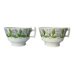 Antique Staffordshire Pearlware Hand Enameled Purple Floral Teacups
