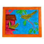 Vintage American Folk Art Primitive Outsider Art Bird Painting - Signed