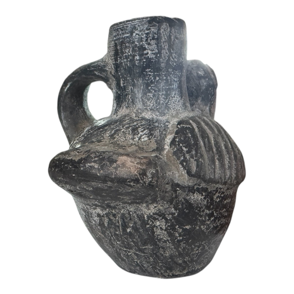 Antique Pre-Columbian Peruvian Chimú Blackware Stirrup-Spout Bird Effigy Vessel