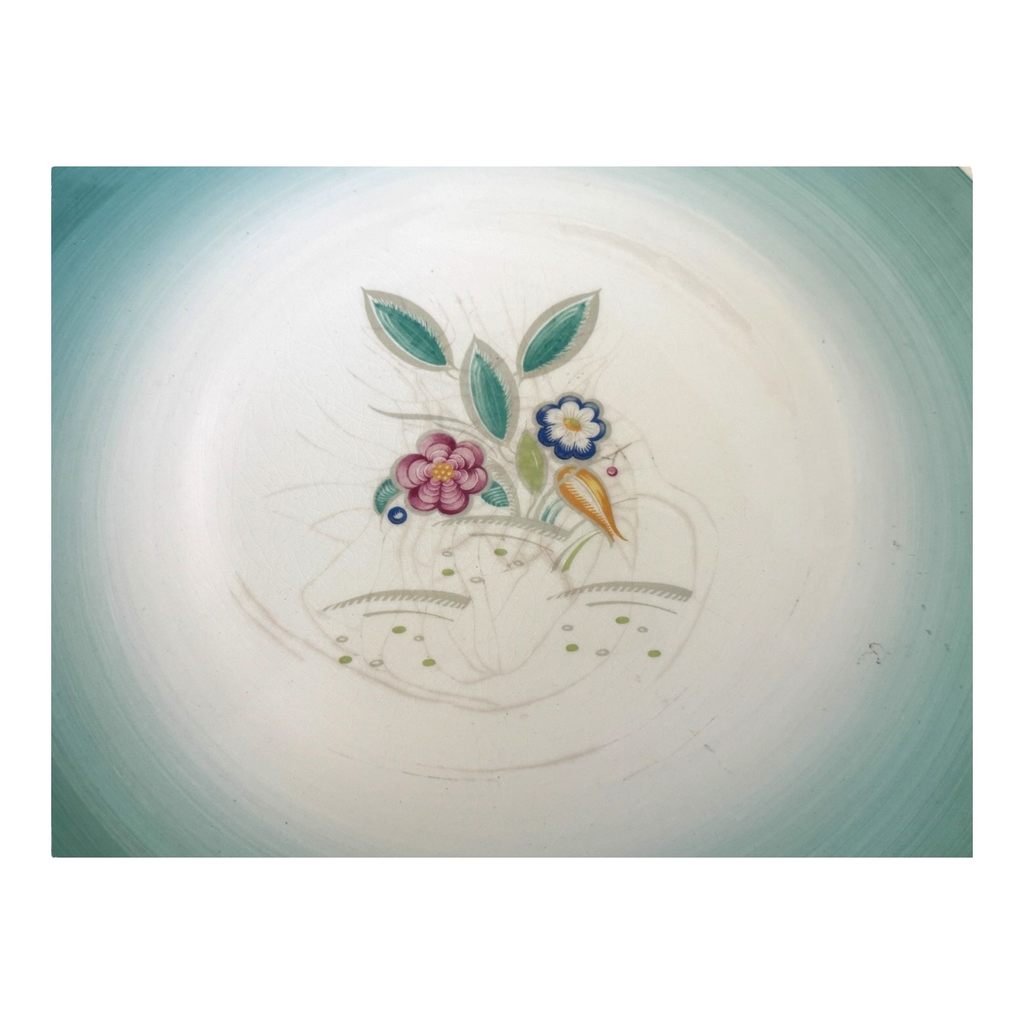 Vintage Crown Works Turquoise Floral Wall Hanging Platter by Susie Cooper - 16"