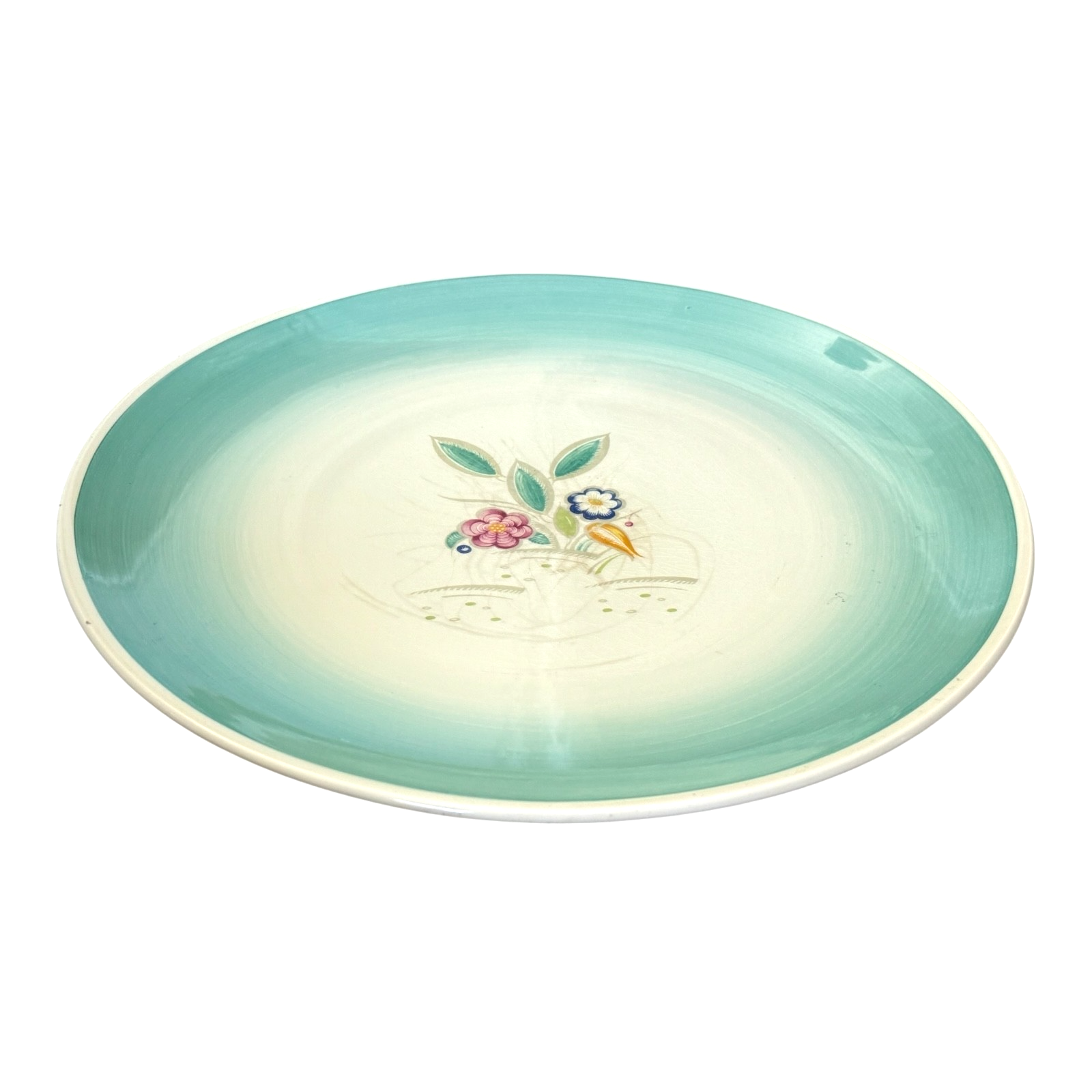 Vintage Crown Works Turquoise Floral Wall Hanging Platter by Susie Cooper - 16"