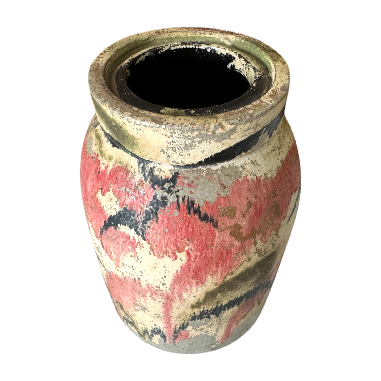Vintage Ozark Roadside Tourist Stoneware Pottery Vase - Red Black Drip Glaze