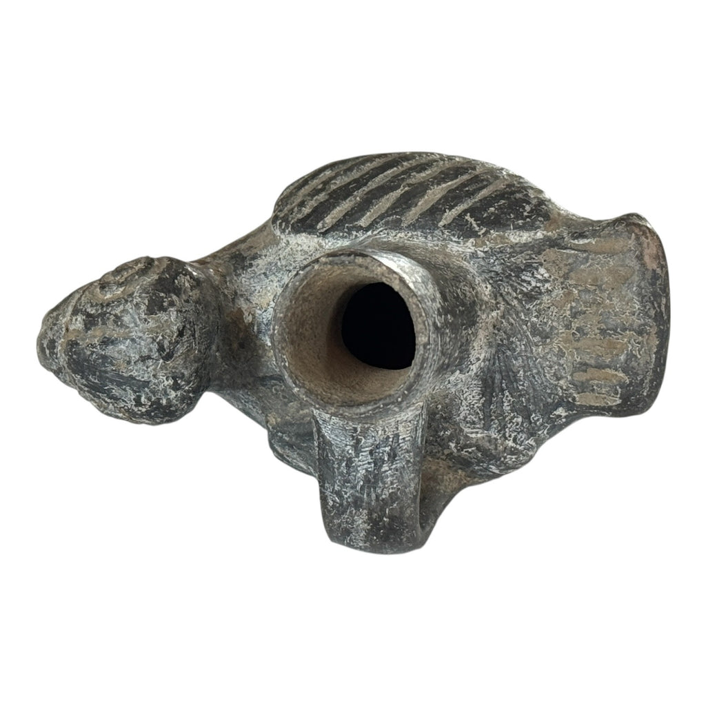 Antique Pre-Columbian Peruvian Chimú Blackware Stirrup-Spout Bird Effigy Vessel