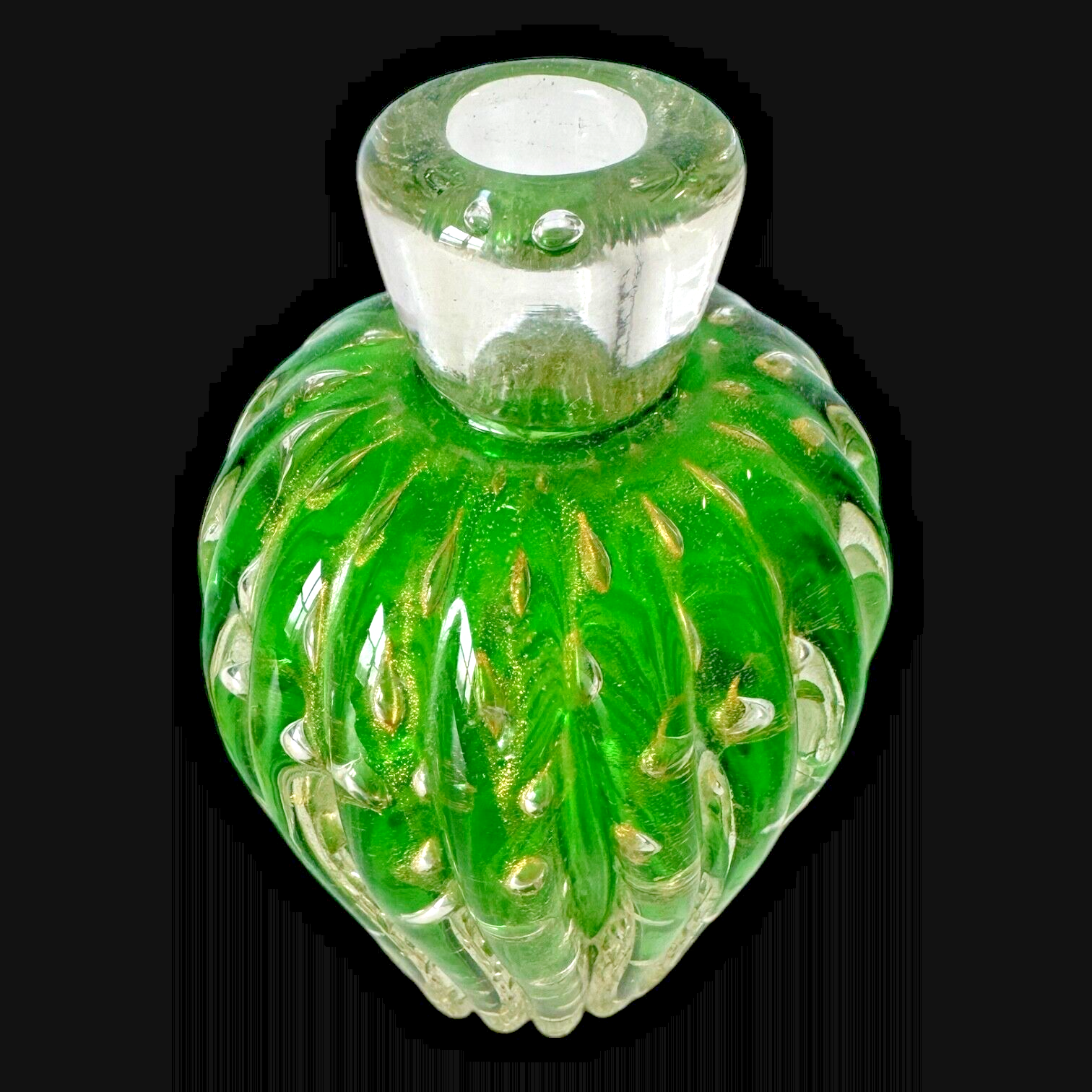 Vintage Murano Green Gold Leaf Glass Perfume Bottle (Attr Barovier & Toso)
