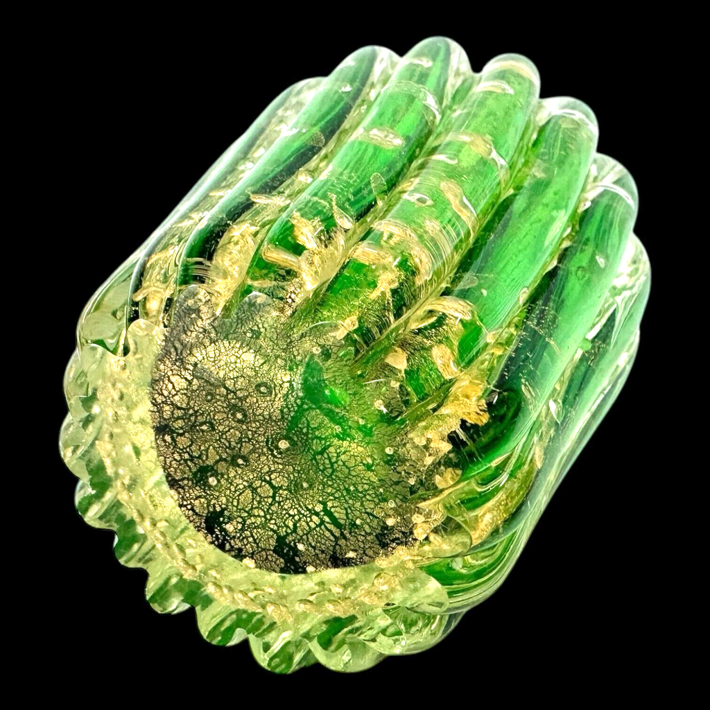 Vintage Murano Green Gold Leaf Glass Perfume Bottle (Attr Barovier & Toso)