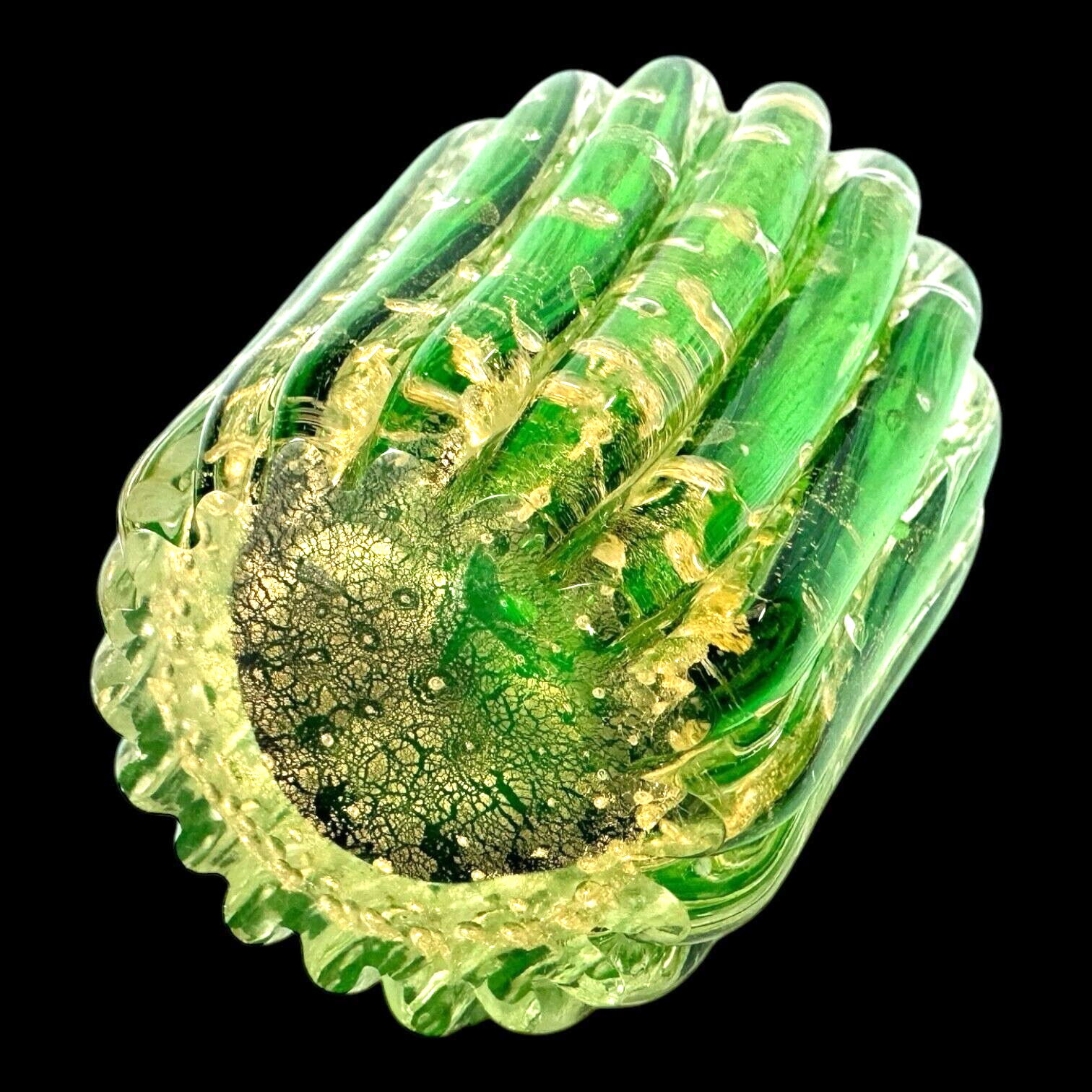 Vintage Murano Green Gold Leaf Glass Perfume Bottle (Attr Barovier & Toso)