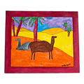 Vintage American Folk Art Primitive Outsider Art Camel Llama Painting - Signed