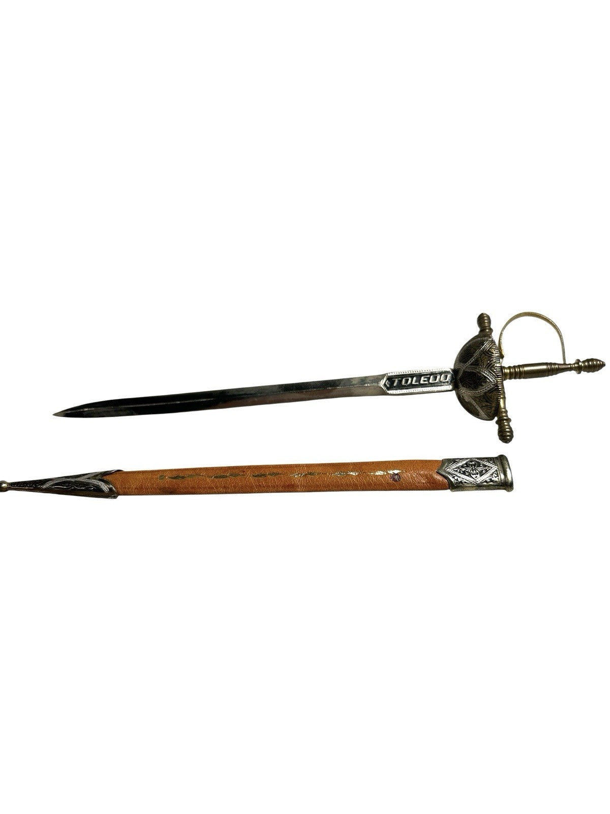 Vintage Toledo Spain Gold Silver Enamel Rapier Dagger Knife Letter Opener
