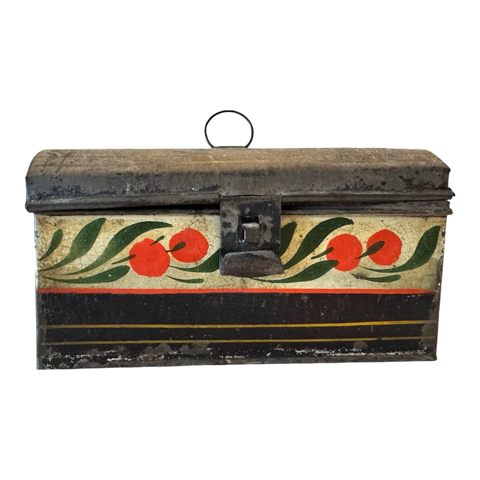 Antique Toleware Tin Painted Folk Art Document Box