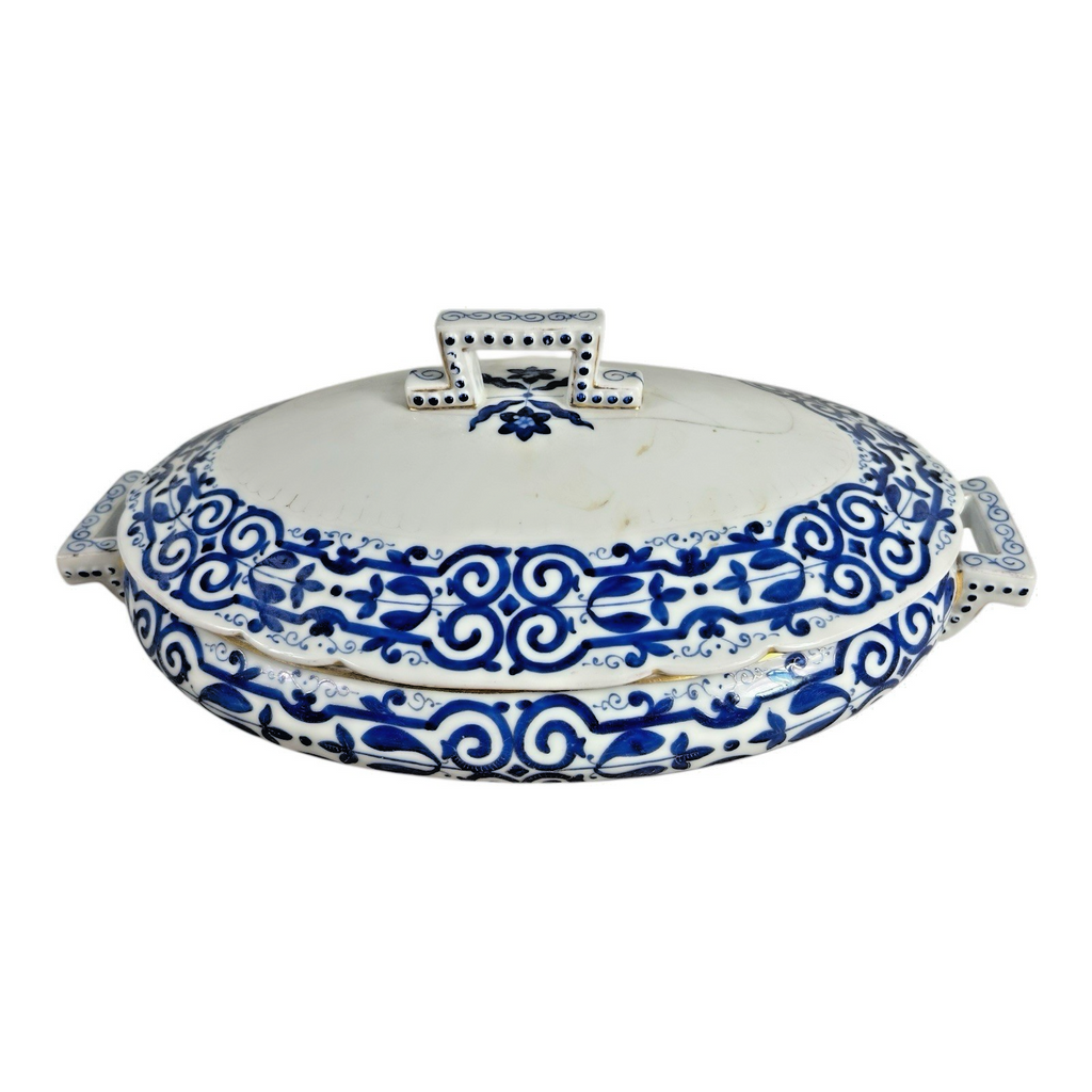 Antique Royal Vienna Porcelain Blue & White Covered Tureen - Beehive Mark