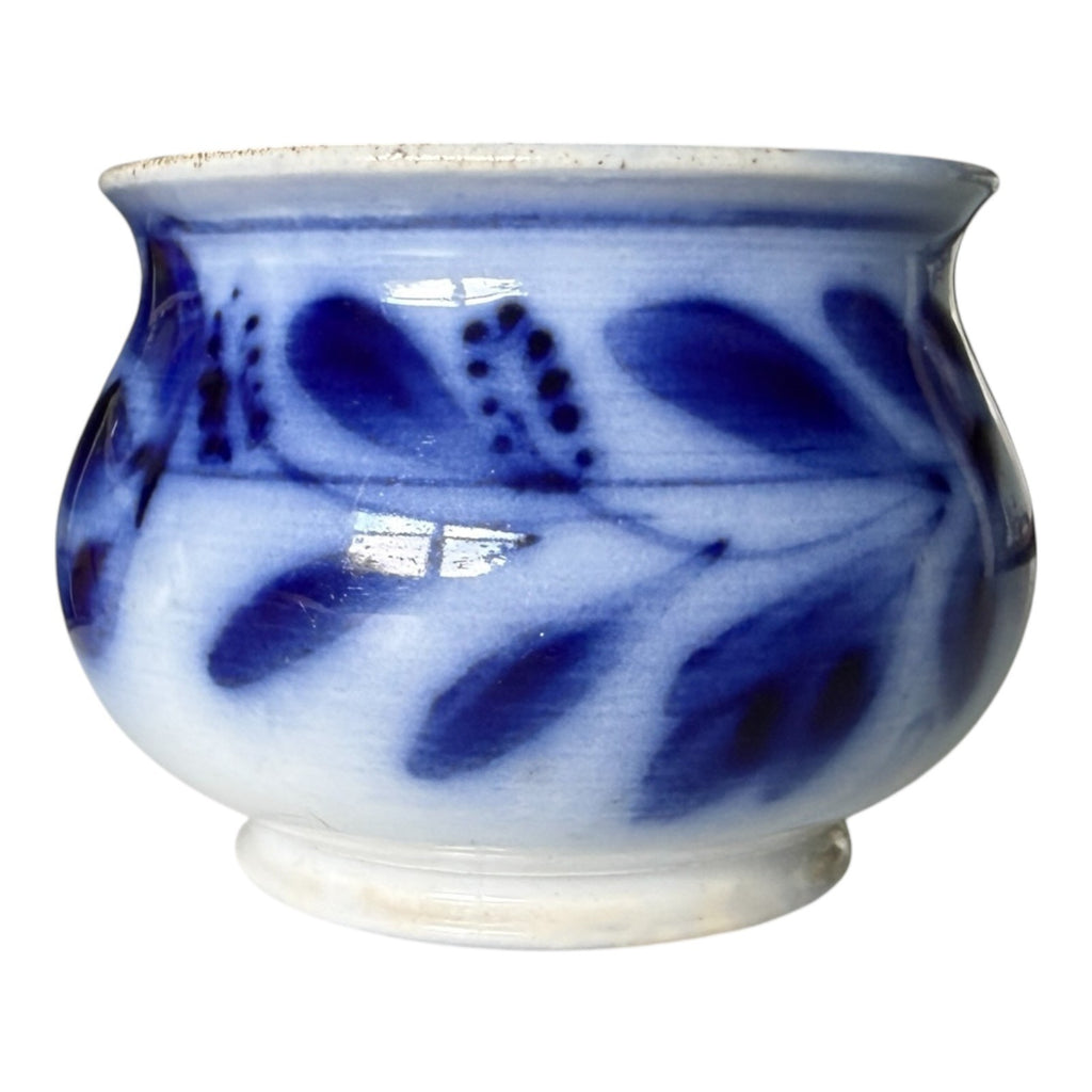 Antique Flow Blue Pottery Hand Painted Floral Jardiniere Cache Pot Bowl
