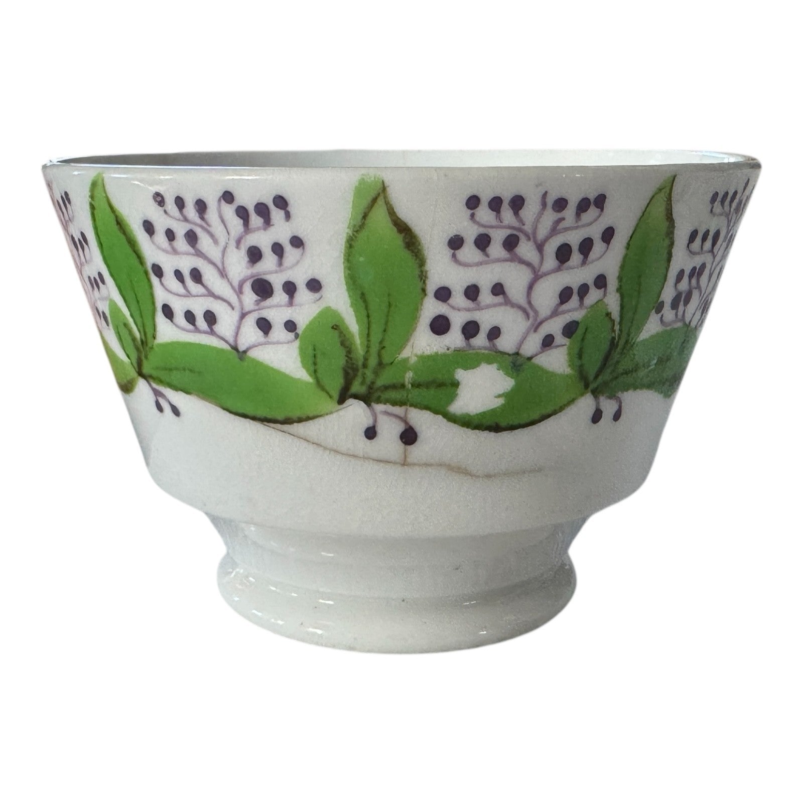 Antique Staffordshire Pearlware Hand Enameled Purple Floral Teacups