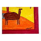 Vintage American Folk Art Primitive Outsider Art Camel Llama Painting - Signed