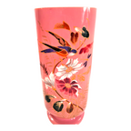 Antique French Painted Floral Opaline Pink Glass Vase