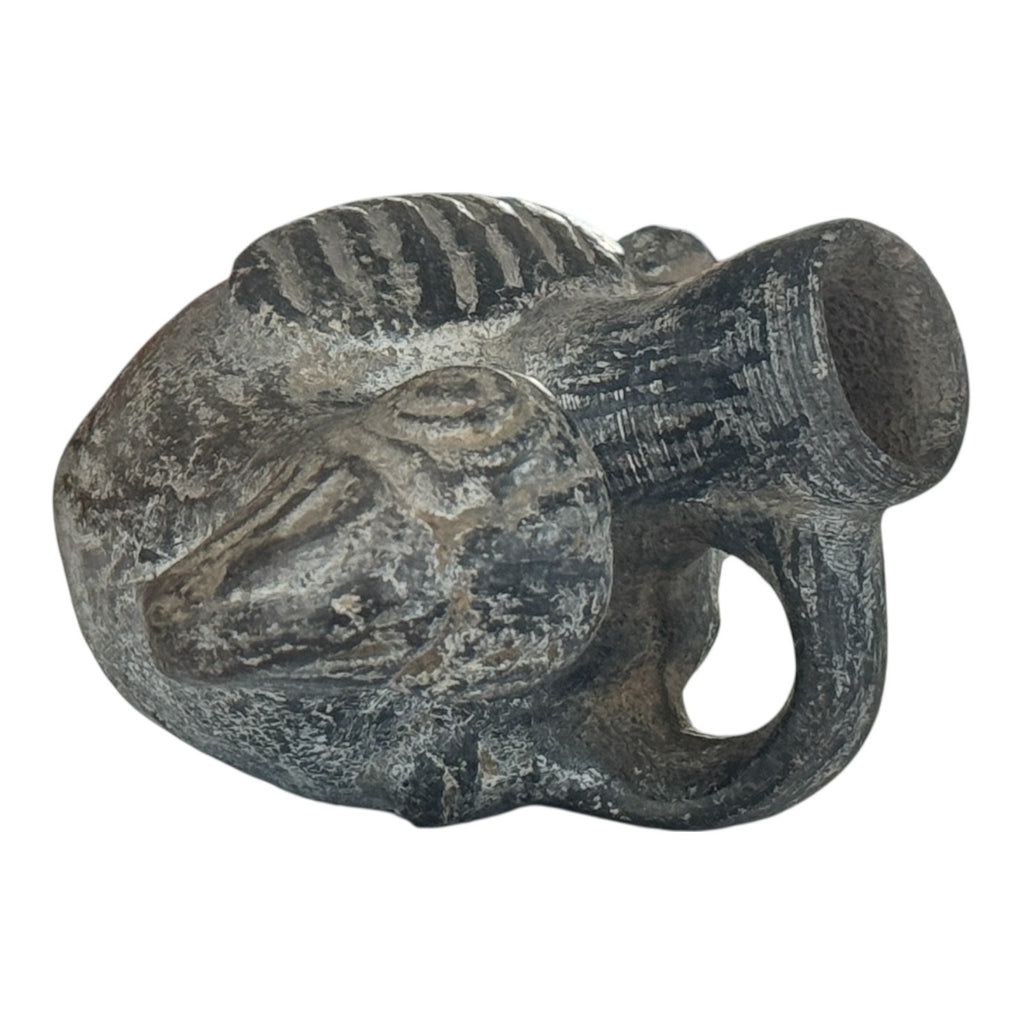 Antique Pre-Columbian Peruvian Chimú Blackware Stirrup-Spout Bird Effigy Vessel