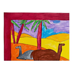 Vintage American Folk Art Primitive Outsider Art Camel Llama Painting - Signed