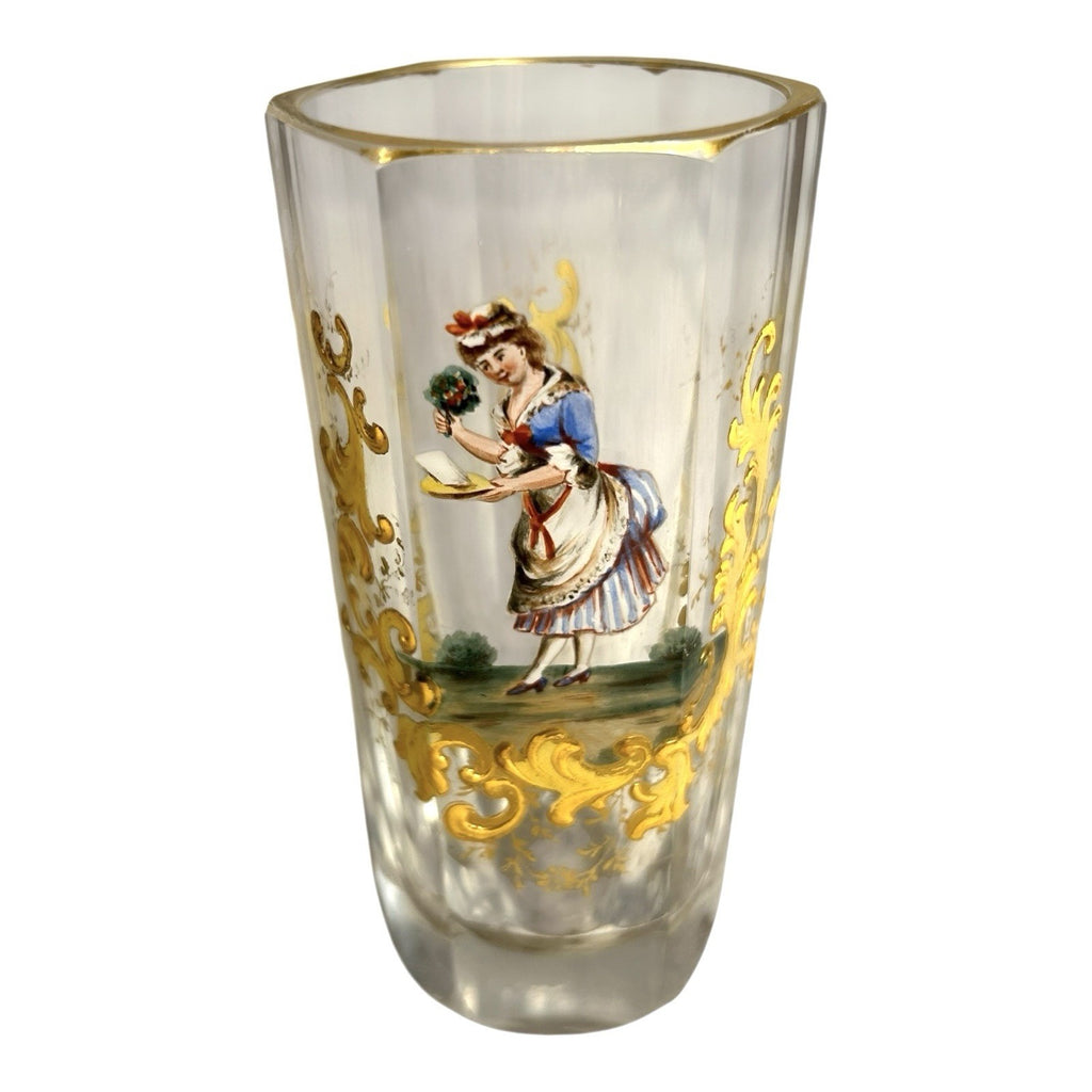Antique Moser Six-Sided Hand Painted Cordial Glass