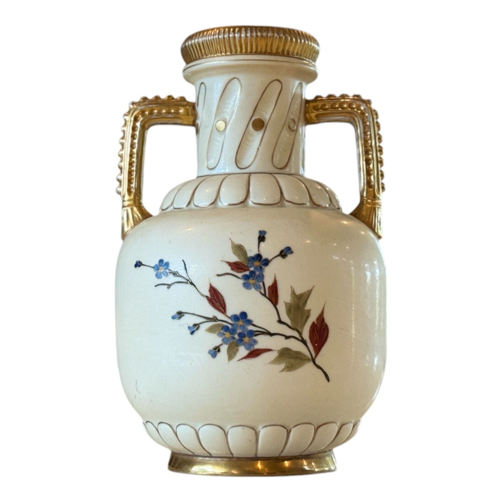 Antique RSK Royal Rudolstadt Hand Painted Floral Porcelain Urn Vase Gilt Handles