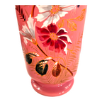 Antique French Painted Floral Opaline Pink Glass Vase