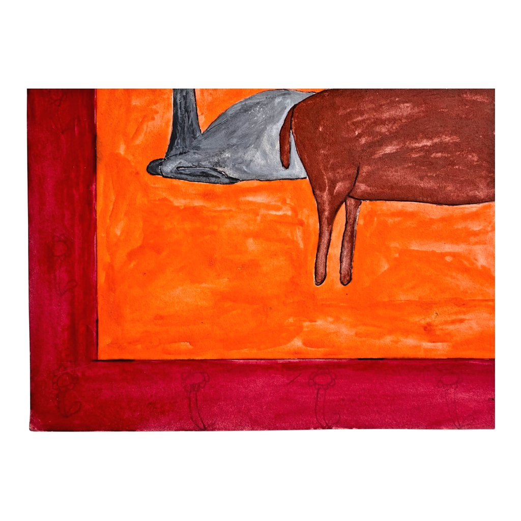 Vintage American Folk Art Primitive Outsider Art Camel Llama Painting - Signed