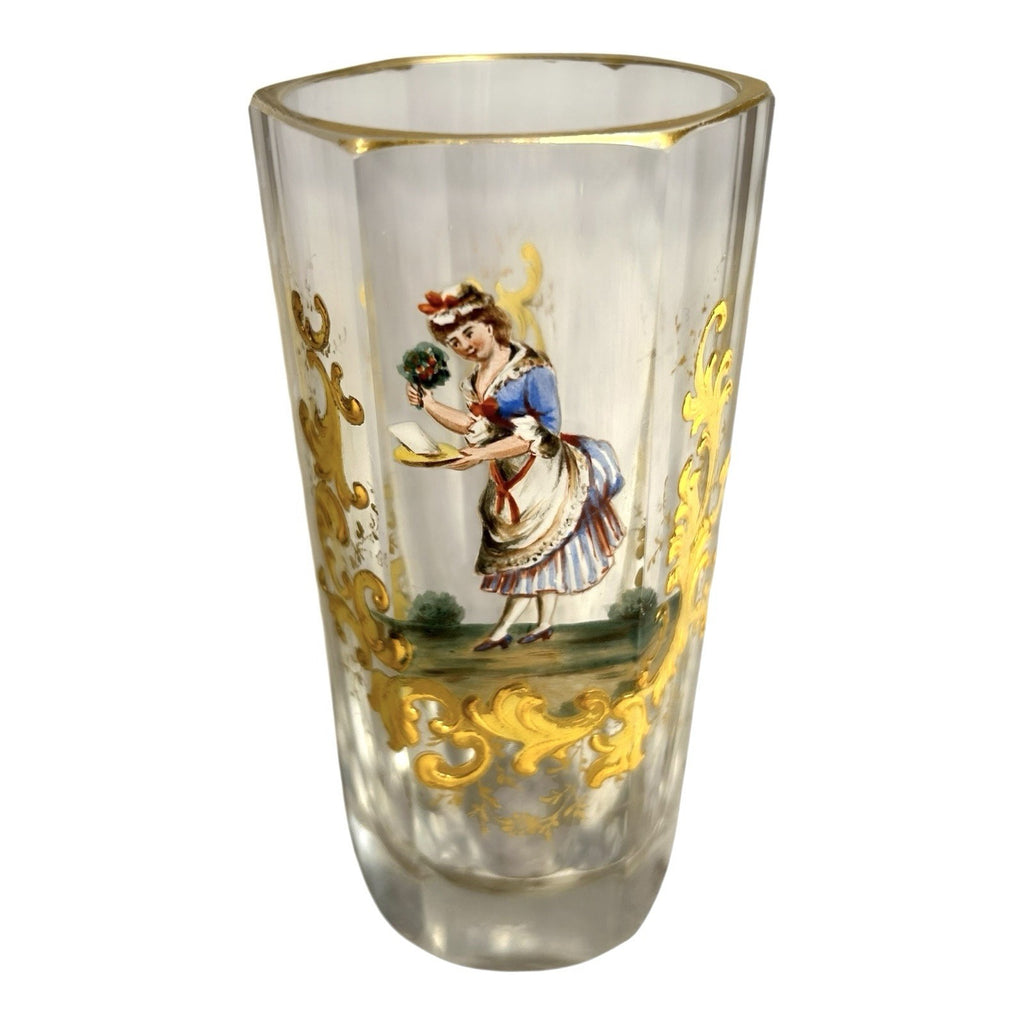 Antique Moser Six-Sided Hand Painted Cordial Glass