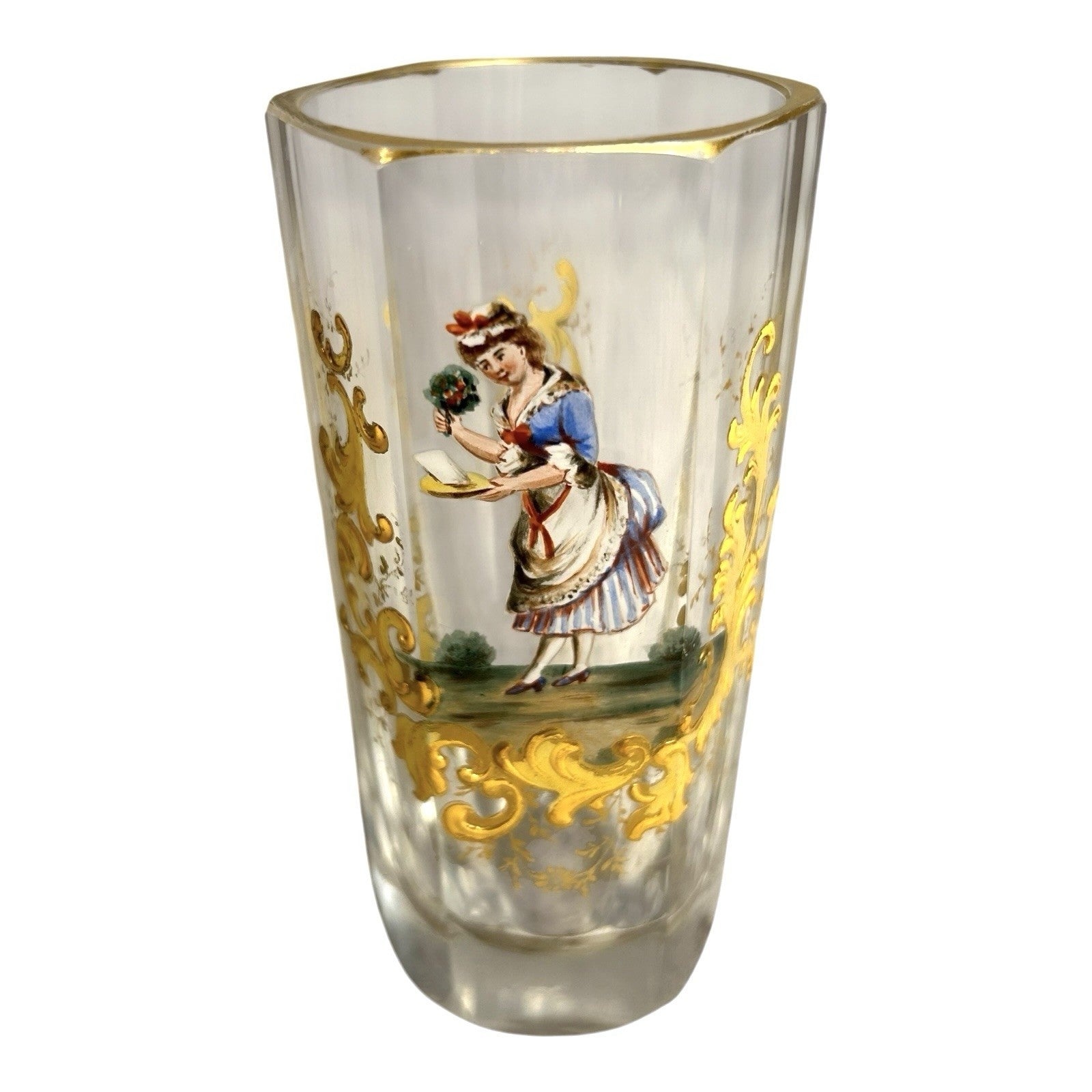 Antique Moser Six-Sided Hand Painted Cordial Glass