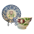 Antique Staffordshire Blue Spatterware Spongeware Cup & Saucer - Red Tulip