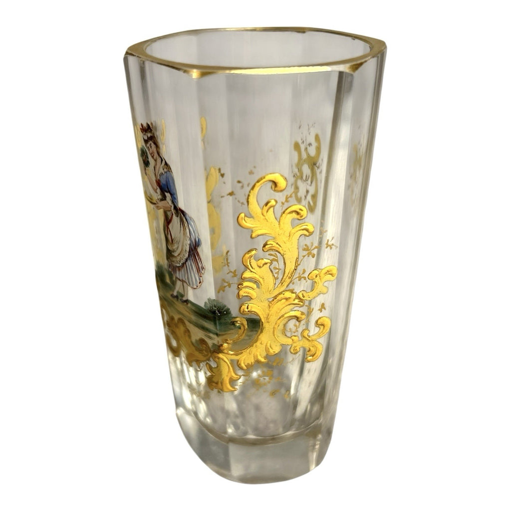 Antique Moser Six-Sided Hand Painted Cordial Glass